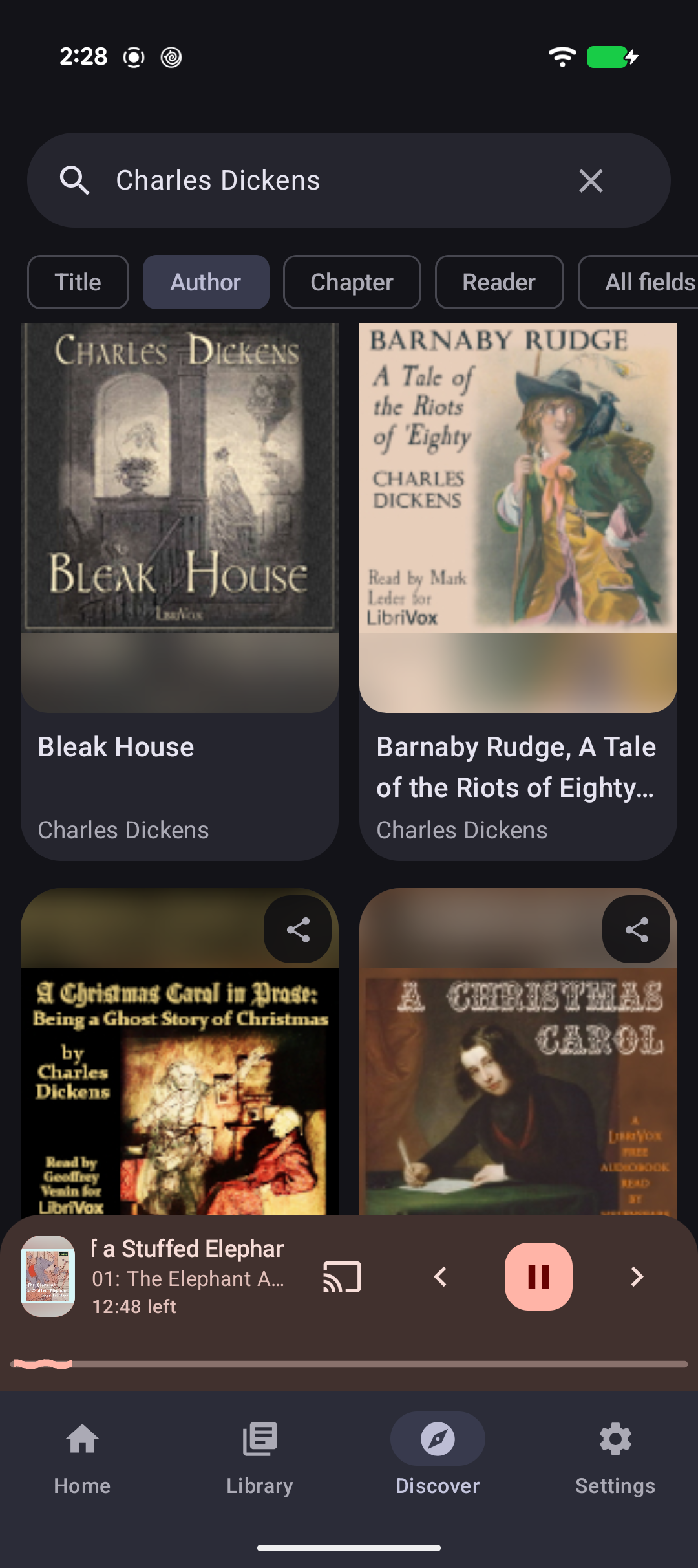 Author search results in LibriVox Mobile