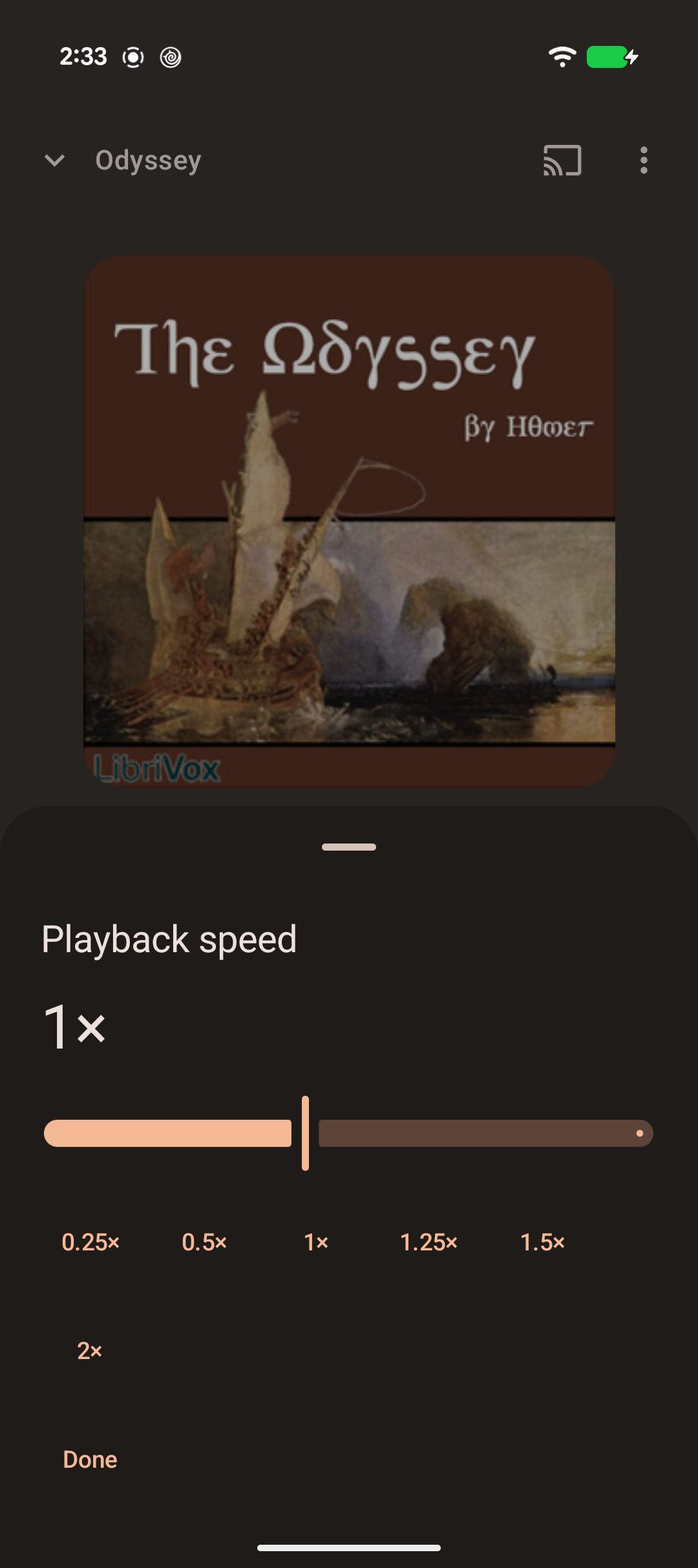 Playback speed sheet in LibriVox Mobile