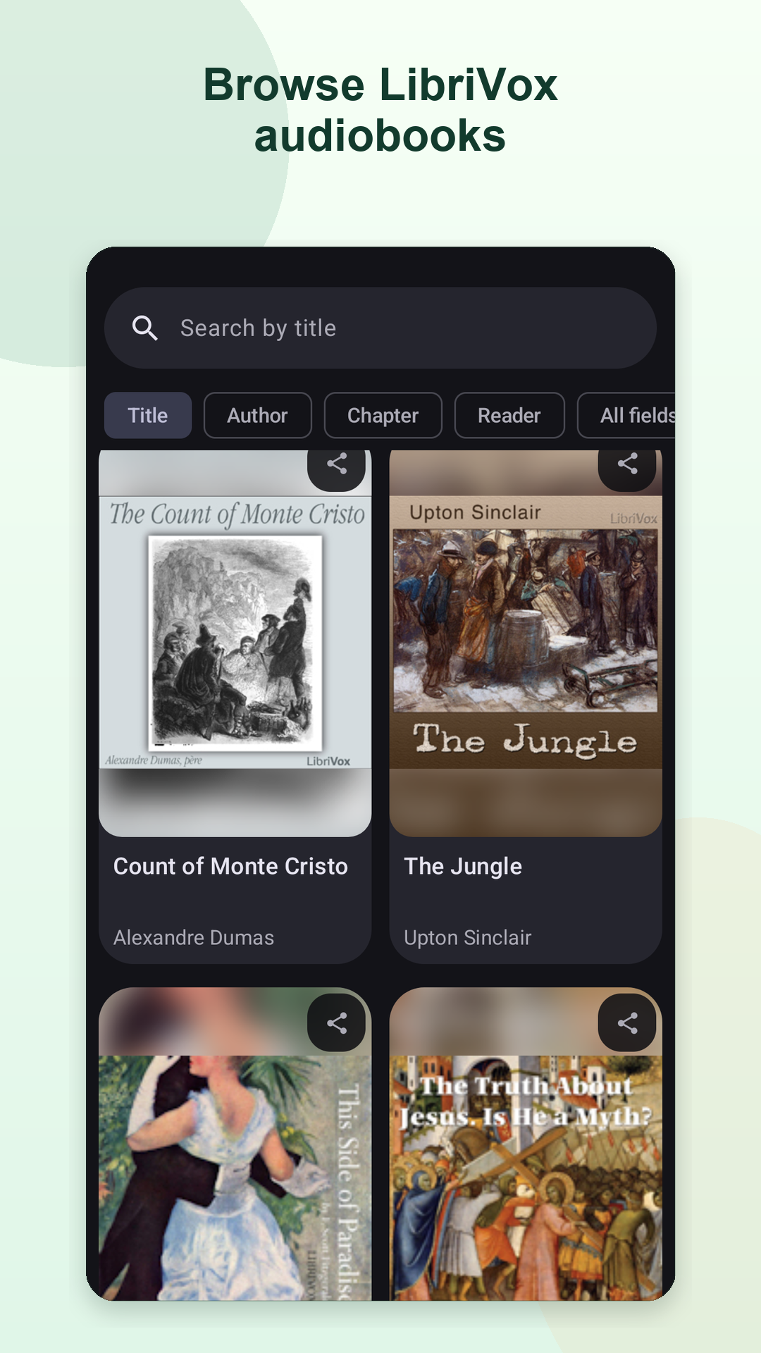 Browse LibriVox audiobooks screenshot in LibriVox Mobile