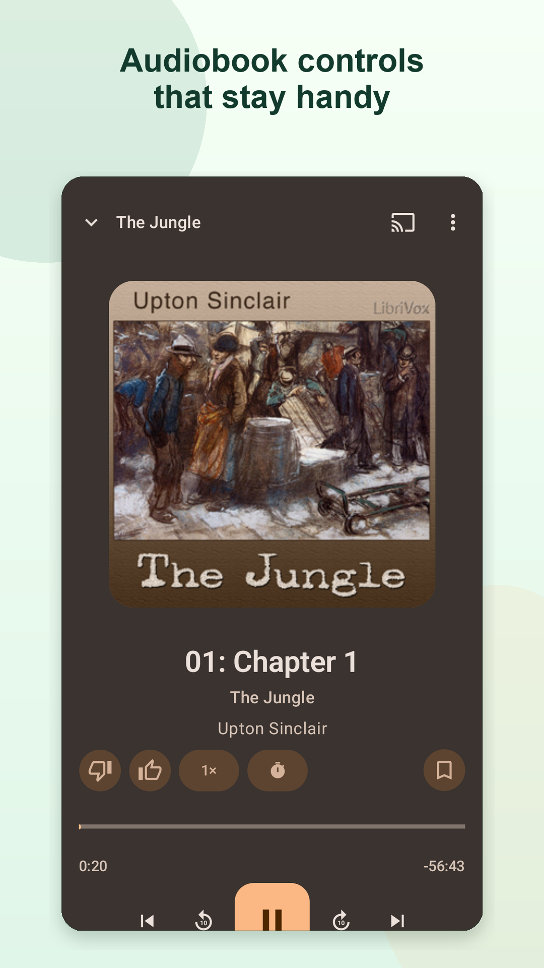 Audiobook player screenshot in LibriVox Mobile
